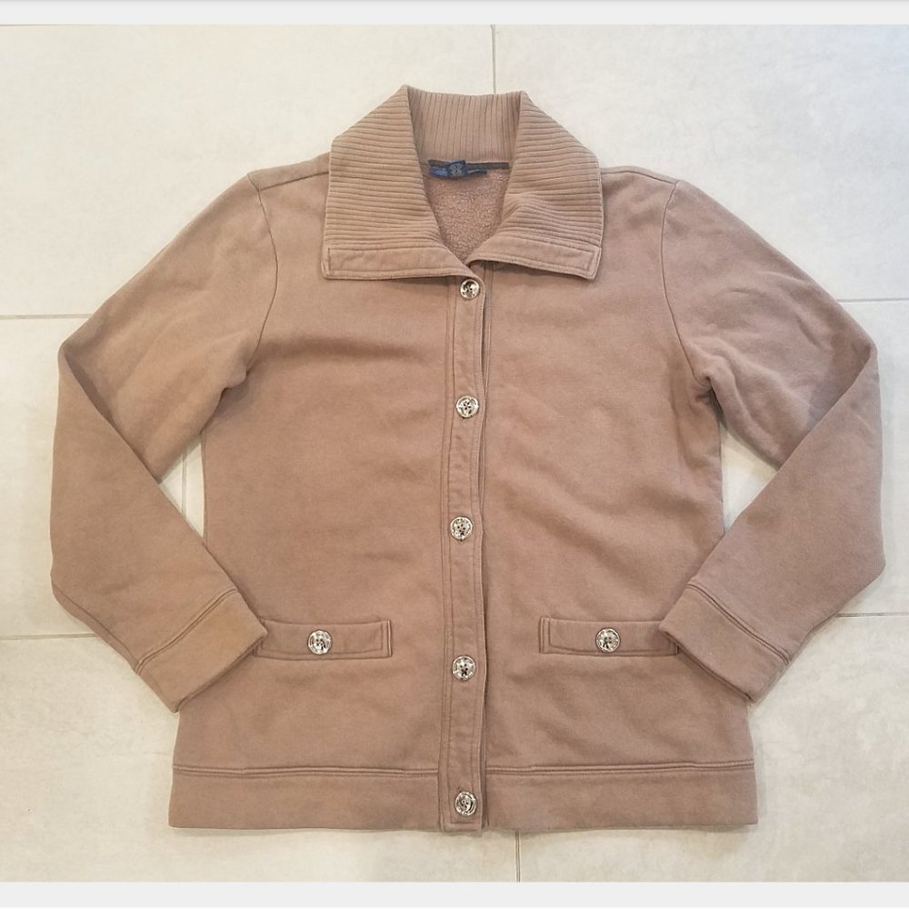 Karen Scott sport tan button down sweater